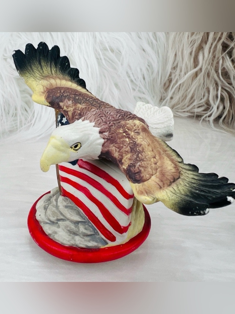 Vintage American Flag Bald Eagle Ceramic Trinket Box
